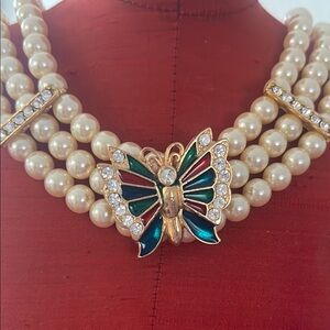 Gold and Green Necklace with Butterfly Accent